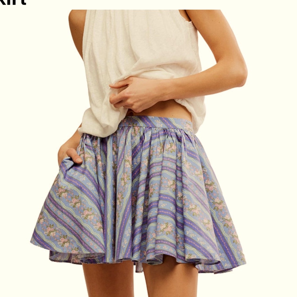 Free People Lavender Blue Floral A-Line Skirt